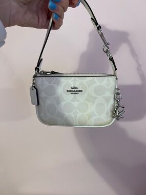 COACH Ivory Signature Canvas Mini Pouch with Silver Charms